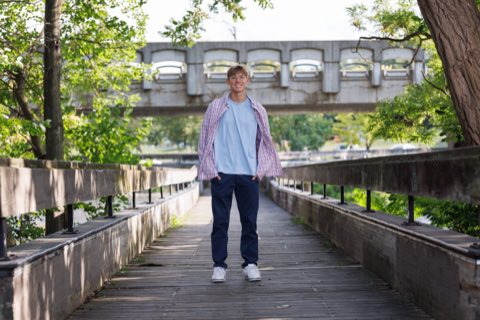 Ann Arbor senior portrait of Jude, high school water polo player